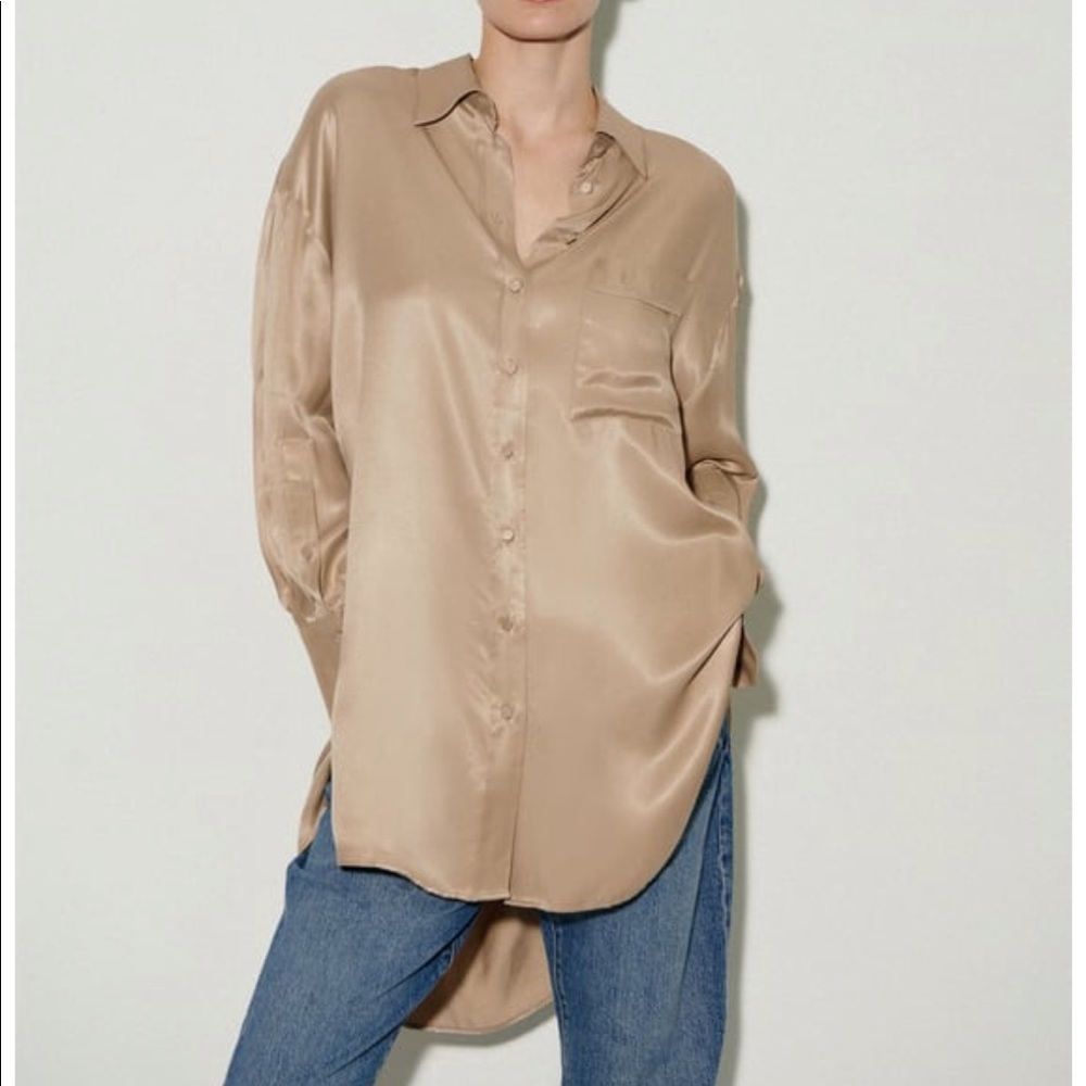 NWT ZARA satin button up shirt size Small
